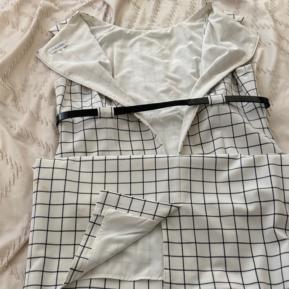 Cream and Black Checkered Calvin Klein Dress with Belt - Picture 7 of 7